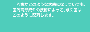 歯列育形成の症例コメント：乳歯がどのような状態になっていても、歯列育形成の技術によって、永久歯はこのように配列します。